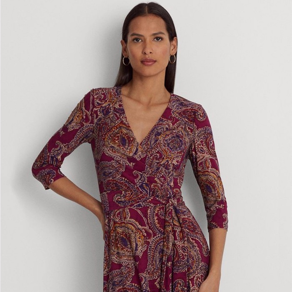 Lauren by Ralph Lauren Burgundy Paisley Dress Size 4 NWT